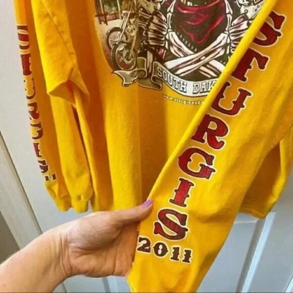 Sturgis 2011 South Dakota Motorcycle Rally Long Sleeve T-Shirt Yellow 3XL - Picture 10 of 16